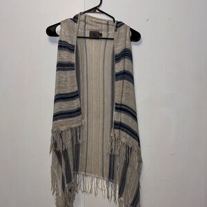 Elegant Blue and Cream Striped Fringe Vest
